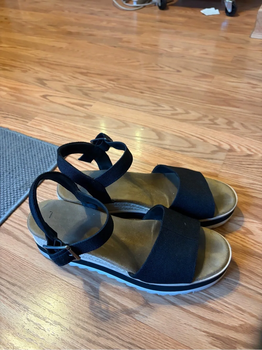 Toms Black Wedge Ankle-Strap Sandals